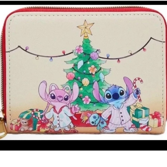 Loungefly Disney Stitch & Angel Holiday Tree Mini Zipper Wallet Christmas NWT - Picture 1 of 5